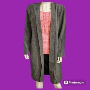 Vtg MISS DORBY Gray Trendy Pinstripe Open Front Topper Duster Blazer